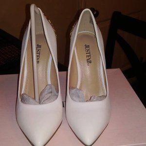 White Embellished Heel Pump